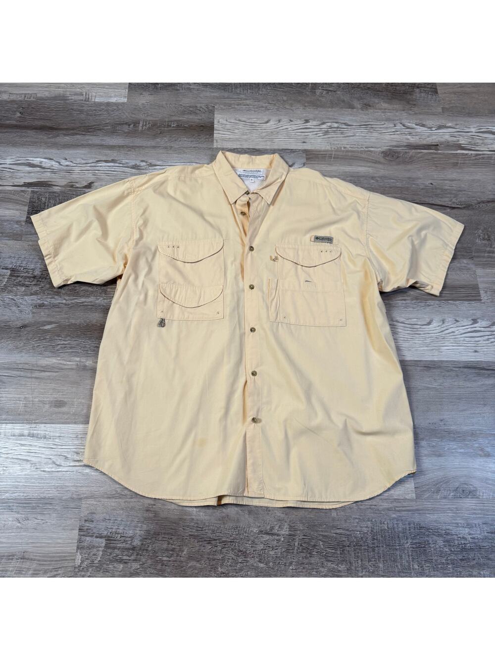 Vintage 90s Columbia PFG Cream Button Down Fishing Shirt XXL Utility Gorpcore